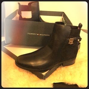 Hilfiger ankle silhouette boots lend riding appeal